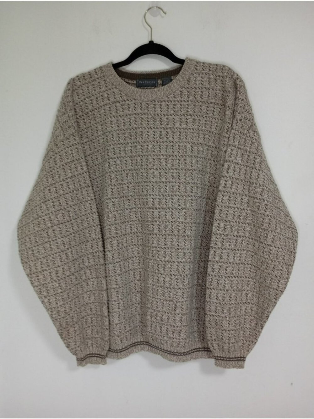 Van Heusen Mens XXL Beige Textured Crewneck Sweater 70% Cotton Blend Made In USA